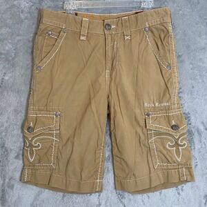 Rock Revival Cargo Shorts Mens 33 Khaki Ripstop Thick Stitch Mallgoth Streetwear